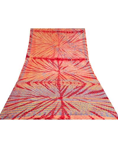 Sanskriti Vintage Sarees From India Red Tiedye Pure Crepe Silk Sari Craft Fabric, PRC-18308-Red-Tie-Dye-Pure Crepe Silk-8