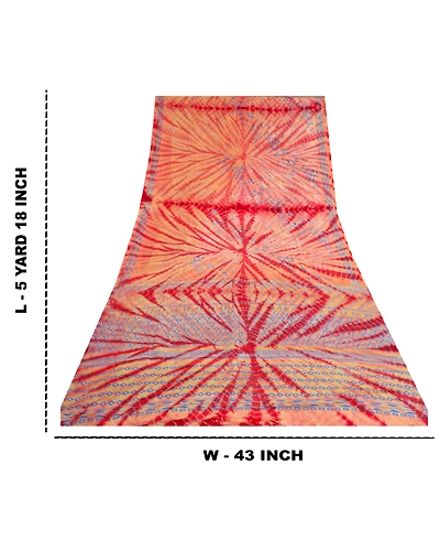 Sanskriti Vintage Sarees From India Red Tiedye Pure Crepe Silk Sari Craft Fabric, PRC-18308-Red-Tie-Dye-Pure Crepe Silk-9