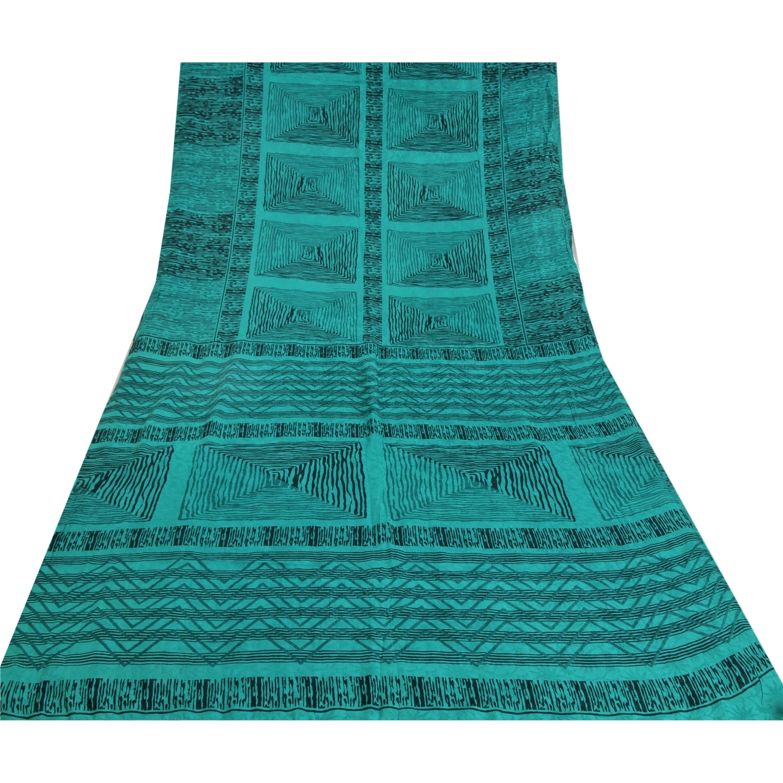 Sanskriti Vintage Sarees Teal Blue Pure Crepe Silk Printed Sari 5Yd Craft Fabric, PRC-18340-Teal Blue-Printed Floral Design-Pure Crepe Silk-8