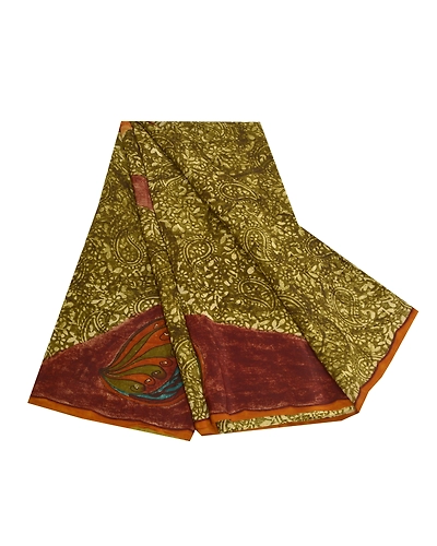 Sanskriti Vintage Sarees Indian Green Pure Crepe Silk Printed Sari Craft Fabric\, PRC-18344-Green-Printed Floral Design-Pure Crepe Silk-7