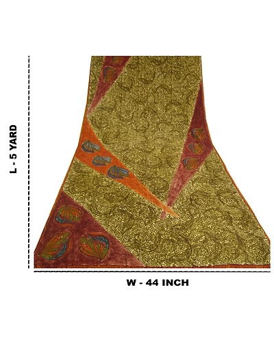 Sanskriti Vintage Sarees Indian Green Pure Crepe Silk Printed Sari Craft Fabric\, PRC-18344-Green-Printed Floral Design-Pure Crepe Silk-9