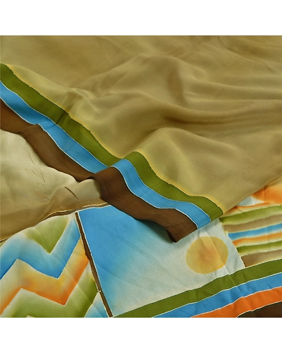 Sanskriti Vintage Sarees Green 100% Pure Crepe Silk Printed Sari Craft Fabric, PRC-18359-Green-Printed Floral Design-Pure Crepe Silk-2