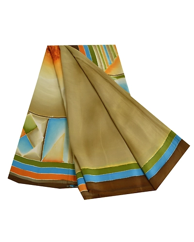 Sanskriti Vintage Sarees Green 100% Pure Crepe Silk Printed Sari Craft Fabric, PRC-18359-Green-Printed Floral Design-Pure Crepe Silk-7
