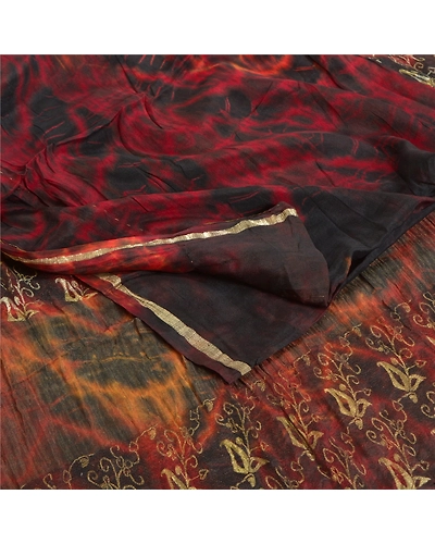 Sanskriti Vintage Sarees Multi Tie-Dye Zari Woven Pure Crepe Silk Sari Fabric, PRC-18382-Multi-Tie-Dye-Pure Crepe Silk-1