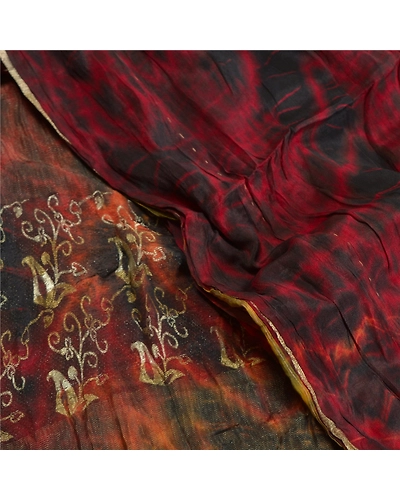 Sanskriti Vintage Sarees Multi Tie-Dye Zari Woven Pure Crepe Silk Sari Fabric, PRC-18382-Multi-Tie-Dye-Pure Crepe Silk-5