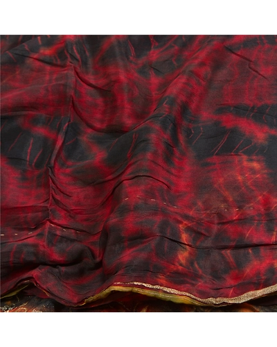 Sanskriti Vintage Sarees Multi Tie-Dye Zari Woven Pure Crepe Silk Sari Fabric, PRC-18382-Multi-Tie-Dye-Pure Crepe Silk-6