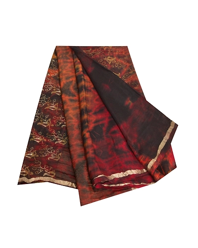 Sanskriti Vintage Sarees Multi Tie-Dye Zari Woven Pure Crepe Silk Sari Fabric, PRC-18382-Multi-Tie-Dye-Pure Crepe Silk-7