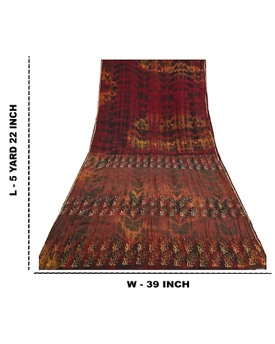 Sanskriti Vintage Sarees Multi Tie-Dye Zari Woven Pure Crepe Silk Sari Fabric, PRC-18382-Multi-Tie-Dye-Pure Crepe Silk-9