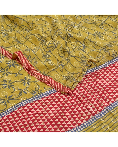 Sanskriti Vintage Sarees Green 100% Pure Crepe Silk Printed Sari Craft Fabric, PRC-18452-Green-Printed Floral Design-Pure Crepe Silk-2