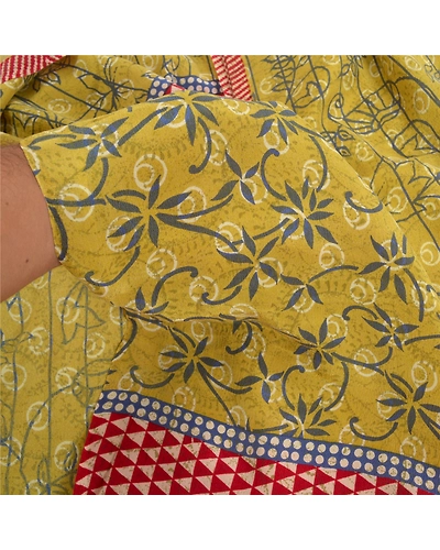 Sanskriti Vintage Sarees Green 100% Pure Crepe Silk Printed Sari Craft Fabric, PRC-18452-Green-Printed Floral Design-Pure Crepe Silk-3