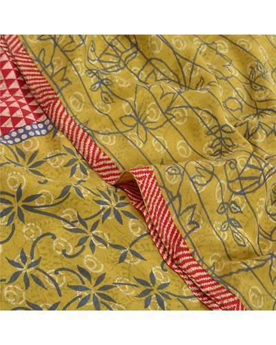 Sanskriti Vintage Sarees Green 100% Pure Crepe Silk Printed Sari Craft Fabric, PRC-18452-Green-Printed Floral Design-Pure Crepe Silk-5