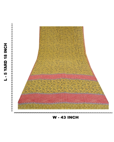 Sanskriti Vintage Sarees Green 100% Pure Crepe Silk Printed Sari Craft Fabric, PRC-18452-Green-Printed Floral Design-Pure Crepe Silk-9
