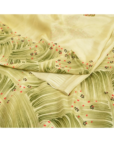 Sanskriti Vintage Sarees Green Pure Crepe Silk Printed Sari Floral Craft Fabric, PRC-18455-Green-Printed Floral Design-Pure Crepe Silk-1