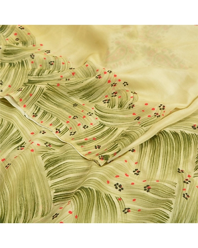 Sanskriti Vintage Sarees Green Pure Crepe Silk Printed Sari Floral Craft Fabric, PRC-18455-Green-Printed Floral Design-Pure Crepe Silk-2