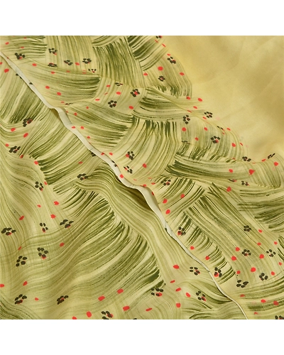 Sanskriti Vintage Sarees Green Pure Crepe Silk Printed Sari Floral Craft Fabric, PRC-18455-Green-Printed Floral Design-Pure Crepe Silk-5