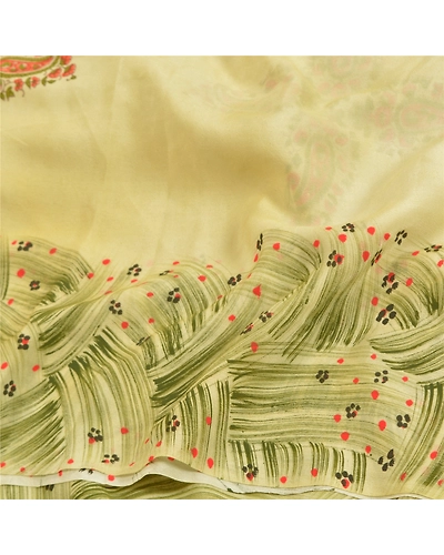 Sanskriti Vintage Sarees Green Pure Crepe Silk Printed Sari Floral Craft Fabric, PRC-18455-Green-Printed Floral Design-Pure Crepe Silk-6
