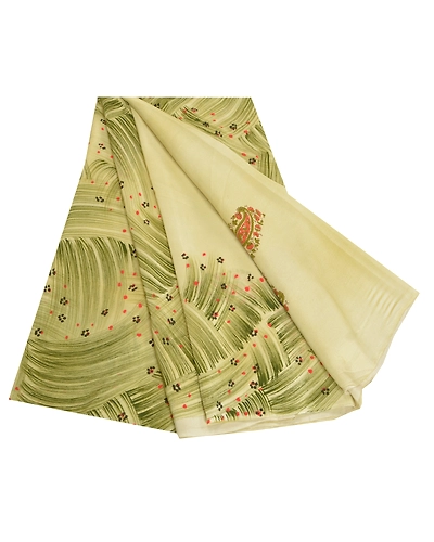 Sanskriti Vintage Sarees Green Pure Crepe Silk Printed Sari Floral Craft Fabric, PRC-18455-Green-Printed Floral Design-Pure Crepe Silk-7