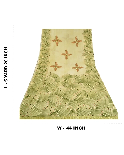 Sanskriti Vintage Sarees Green Pure Crepe Silk Printed Sari Floral Craft Fabric, PRC-18455-Green-Printed Floral Design-Pure Crepe Silk-9