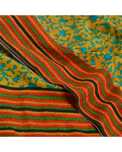 Sanskriti Vintage Sarees Indian Yellow Pure Crepe Silk Printed Sari Craft Fabric, PRC-18472-Mustrd Yellow-Printed Floral Design-Pure Crepe Silk-5
