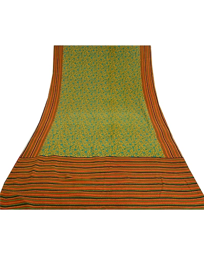 Sanskriti Vintage Sarees Indian Yellow Pure Crepe Silk Printed Sari Craft Fabric, PRC-18472-Mustrd Yellow-Printed Floral Design-Pure Crepe Silk-8
