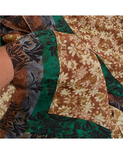 Sanskriti Vintage Sarees Brown Pure Crepe Silk Printed Sari Floral Craft Fabric, PRC-18523-Brown-Printed Floral Design-Pure Crepe Silk-3