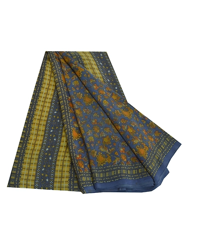 Sanskriti Vintage Sarees Blue Pure Crepe Silk Printed Sari Floral Craft Fabric, PRC-18533-Blue-Printed Floral Design-Pure Crepe Silk-7