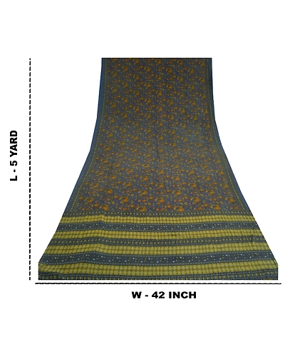 Sanskriti Vintage Sarees Blue Pure Crepe Silk Printed Sari Floral Craft Fabric, PRC-18533-Blue-Printed Floral Design-Pure Crepe Silk-9
