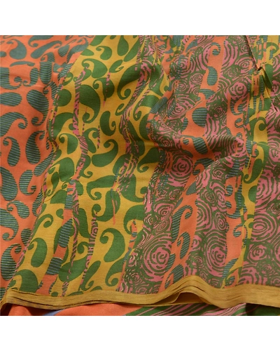 Sanskriti Vintage Sarees Multi Pure Crepe Silk Printed Sari Paisley Craft Fabric, PRC-18545-Multi-Printed Floral Design-Pure Crepe Silk-6
