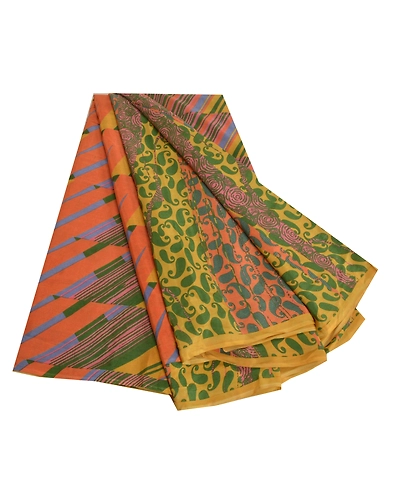 Sanskriti Vintage Sarees Multi Pure Crepe Silk Printed Sari Paisley Craft Fabric, PRC-18545-Multi-Printed Floral Design-Pure Crepe Silk-7