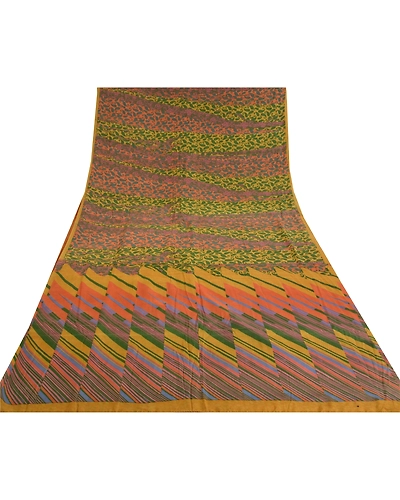 Sanskriti Vintage Sarees Multi Pure Crepe Silk Printed Sari Paisley Craft Fabric, PRC-18545-Multi-Printed Floral Design-Pure Crepe Silk-8