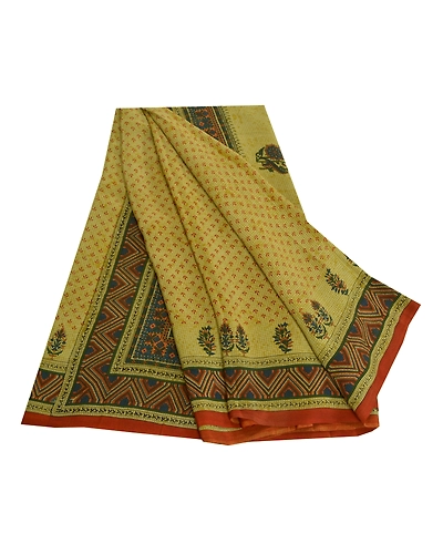 Sanskriti Vintage Sarees Green 100% Pure Crepe Silk Printed Sari Craft Fabric, PRC-18563-Green-Printed Floral Design-Pure Crepe Silk-7
