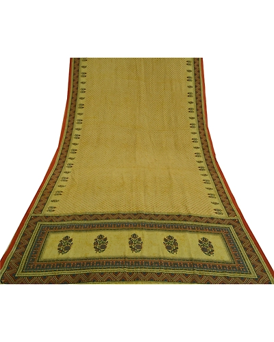 Sanskriti Vintage Sarees Green 100% Pure Crepe Silk Printed Sari Craft Fabric, PRC-18563-Green-Printed Floral Design-Pure Crepe Silk-8