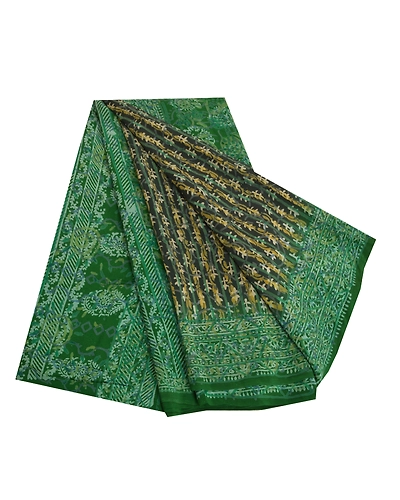 Sanskriti Vintage Sarees Black Hand Block Printed Pure Crepe Silk Sari Fabric, PRC-18569-Black-Printed Floral Design-Pure Crepe Silk-7