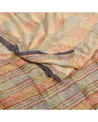 Sanskriti Vintage Sarees Multi Block Printed Pure Crepe Silk Sari Craft Fabric, PRC-18596-Multi-Printed Floral Design-Pure Crepe Silk-1