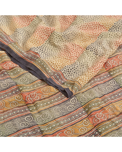 Sanskriti Vintage Sarees Multi Block Printed Pure Crepe Silk Sari Craft Fabric, PRC-18596-Multi-Printed Floral Design-Pure Crepe Silk-2