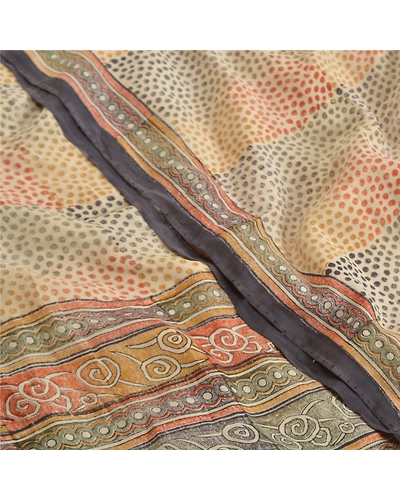 Sanskriti Vintage Sarees Multi Block Printed Pure Crepe Silk Sari Craft Fabric, PRC-18596-Multi-Printed Floral Design-Pure Crepe Silk-5