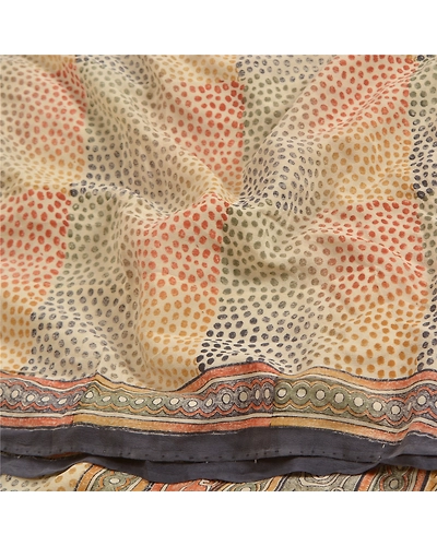 Sanskriti Vintage Sarees Multi Block Printed Pure Crepe Silk Sari Craft Fabric, PRC-18596-Multi-Printed Floral Design-Pure Crepe Silk-6