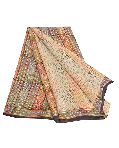 Sanskriti Vintage Sarees Multi Block Printed Pure Crepe Silk Sari Craft Fabric, PRC-18596-Multi-Printed Floral Design-Pure Crepe Silk-7
