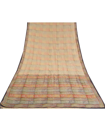 Sanskriti Vintage Sarees Multi Block Printed Pure Crepe Silk Sari Craft Fabric, PRC-18596-Multi-Printed Floral Design-Pure Crepe Silk-8