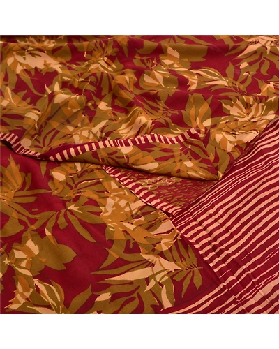 Sanskriti Vintage Sarees Dark Red Pure Crepe Silk Printed Sari Soft Craft Fabric, PRC-18601-Dark Red-Printed Floral Design-Pure Crepe Silk-1