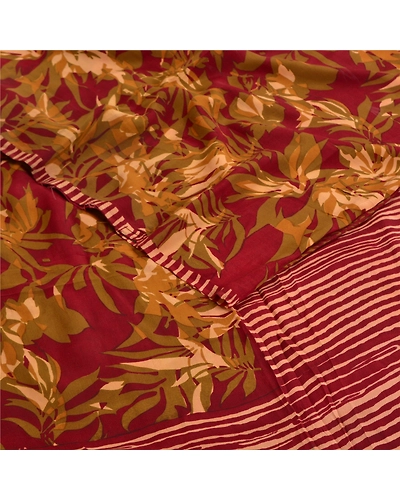 Sanskriti Vintage Sarees Dark Red Pure Crepe Silk Printed Sari Soft Craft Fabric, PRC-18601-Dark Red-Printed Floral Design-Pure Crepe Silk-2