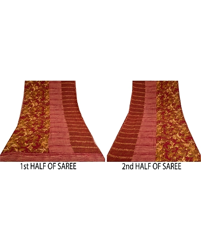 Sanskriti Vintage Sarees Dark Red Pure Crepe Silk Printed Sari Soft Craft Fabric, PRC-18601-Dark Red-Printed Floral Design-Pure Crepe Silk-4