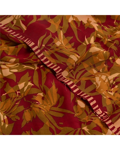 Sanskriti Vintage Sarees Dark Red Pure Crepe Silk Printed Sari Soft Craft Fabric, PRC-18601-Dark Red-Printed Floral Design-Pure Crepe Silk-5