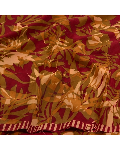Sanskriti Vintage Sarees Dark Red Pure Crepe Silk Printed Sari Soft Craft Fabric, PRC-18601-Dark Red-Printed Floral Design-Pure Crepe Silk-6