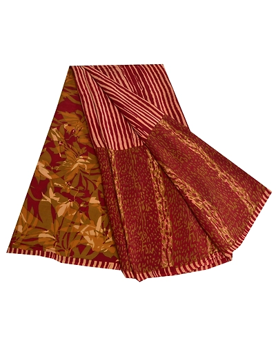 Sanskriti Vintage Sarees Dark Red Pure Crepe Silk Printed Sari Soft Craft Fabric, PRC-18601-Dark Red-Printed Floral Design-Pure Crepe Silk-7