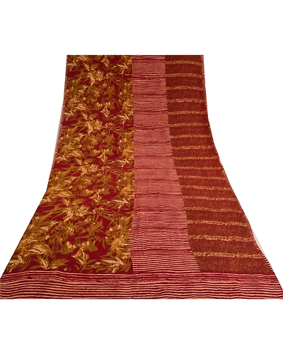 Sanskriti Vintage Sarees Dark Red Pure Crepe Silk Printed Sari Soft Craft Fabric, PRC-18601-Dark Red-Printed Floral Design-Pure Crepe Silk-8