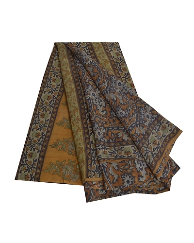 Sanskriti Vintage Sarees Green Block Printed Pure Crepe Silk Sari Craft Fabric, PRC-18607-Heena-Green-Printed Floral Design-Pure Crepe Silk-7