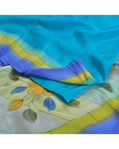 Sanskriti Vintage Sarees Blue 100% Pure Crepe Silk Printed Sari 5Yd Craft Fabric, PRC-18630-Blue-Printed Floral Design-Pure Crepe Silk-1
