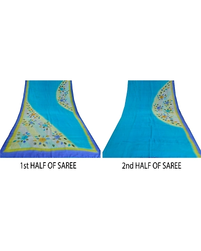Sanskriti Vintage Sarees Blue 100% Pure Crepe Silk Printed Sari 5Yd Craft Fabric, PRC-18630-Blue-Printed Floral Design-Pure Crepe Silk-5
