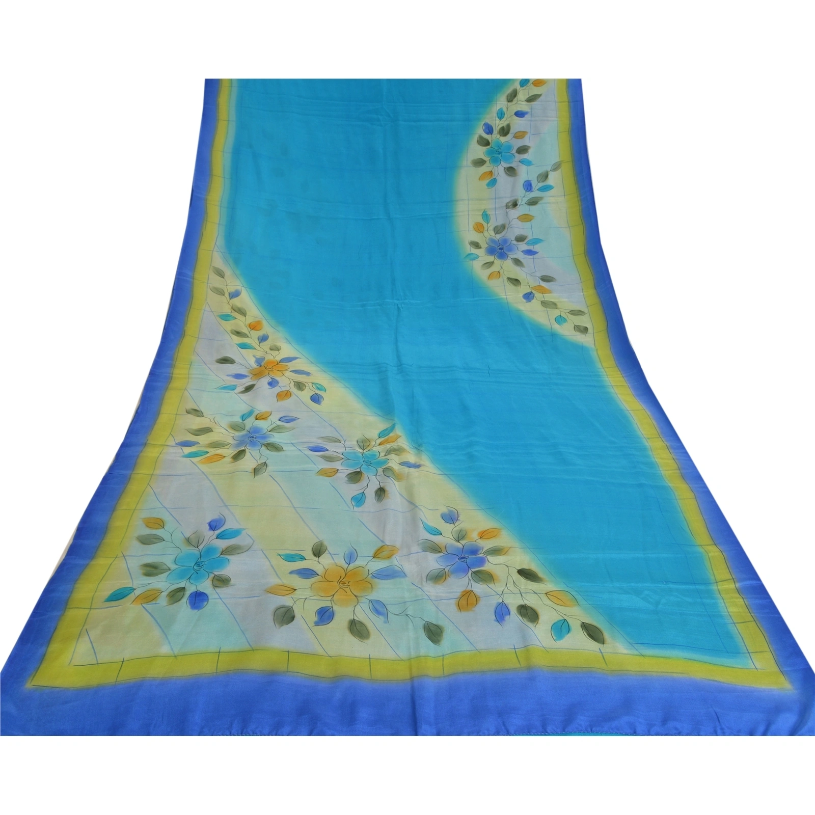 Sanskriti Vintage Sarees Blue 100% Pure Crepe Silk Printed Sari 5Yd Craft Fabric, PRC-18630-Blue-Printed Floral Design-Pure Crepe Silk-8